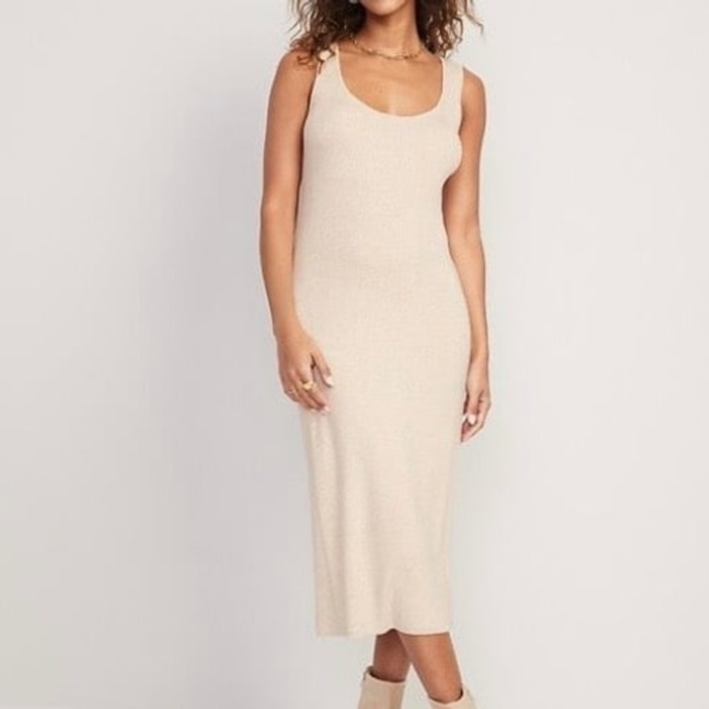 Old Navy Fitted Sleeveless Rib-Knit Midi Tank Sweater Dress Heather Oatmeal (M) - Picture 10 of 10